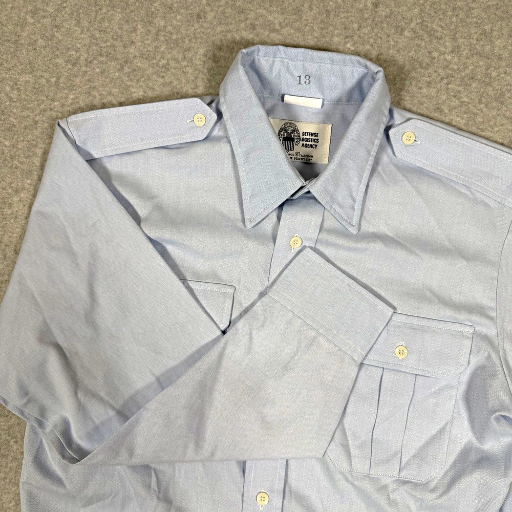 Defense Logistics Agency Men's Military Uniform Shirt Blue Herringbone 16X32/33